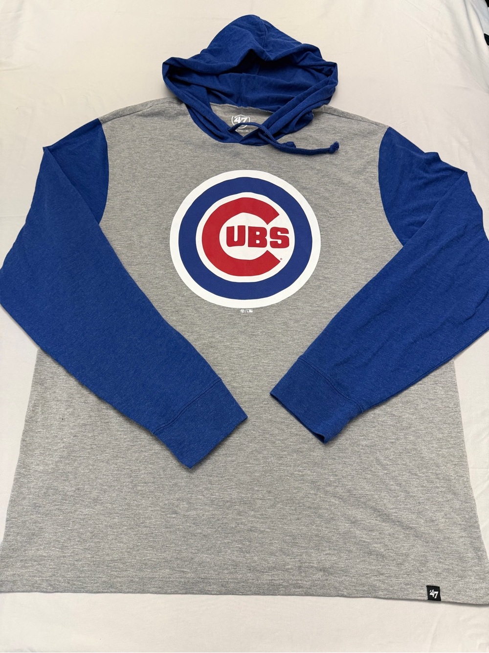 47 Brand Grey Hooded Raglan Tee with Royal Blue Accents